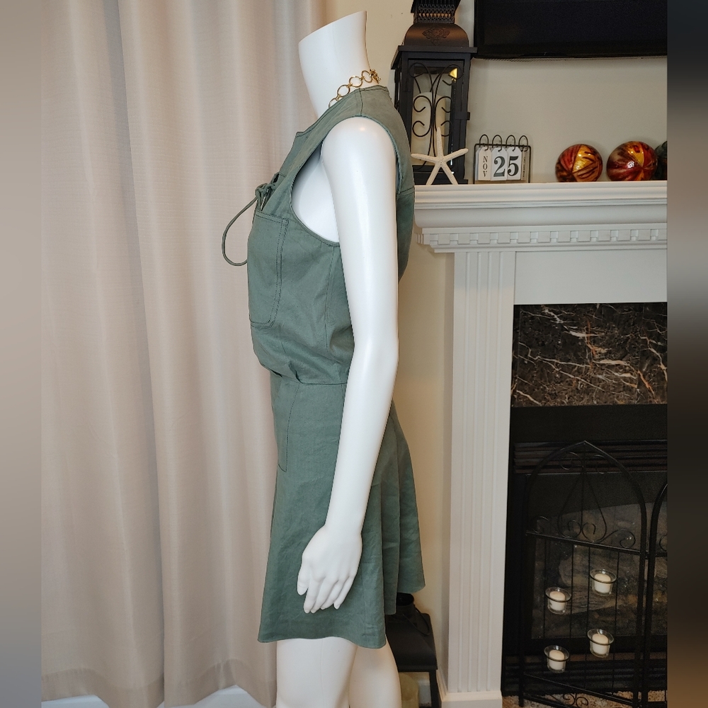 DEREK LAM 10 CROSBY Sleeveless Lace Up Romper in Army 6 - Picture 8 of 11
